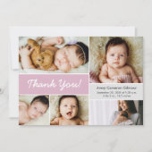 Retro Aangepaste Fotocollage Baby Meisje Geboorte Bedankkaart (Voorkant)