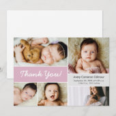 Retro Aangepaste Fotocollage Baby Meisje Geboorte Bedankkaart (Voorkant / Achterkant)
