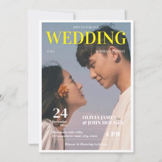 Retro, aangepaste fototijdschrift bruiloft kaart (Voorkant)