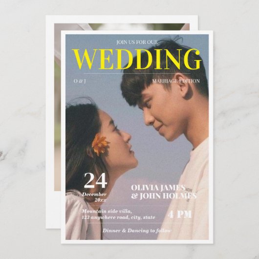 Retro, aangepaste fototijdschrift bruiloft kaart (Voorkant / Achterkant)