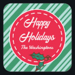 Retro Aangepaste Kerst Snoep Gift Label Stickers<br><div class="desc">Personaliseer deze mint groene gestreepte gepersonaliseerde kerst snoep geschenk label stickers door het wijzigen van de tekst. Het ontwerp is van originele kunst.</div>