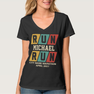 Retro Aangepaste Naam Marathon Steun VNeck T-shirt