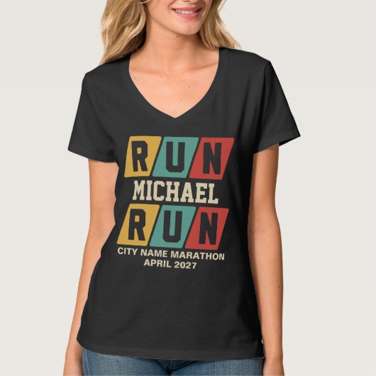 Retro Aangepaste Naam Marathon Steun VNeck T-shirt (Voorkant)