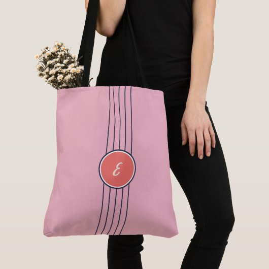 Retro Aangepaste roze en koraalrood Tote Bag (Dichtbij)