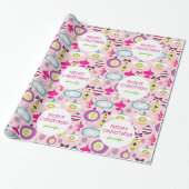 Retro Aangepaste roze kerstversiering Kinderen Cadeaupapier (Uitgerold)