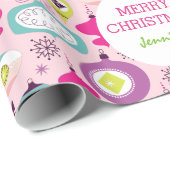 Retro Aangepaste roze kerstversiering Kinderen Cadeaupapier (Rol Hoek)