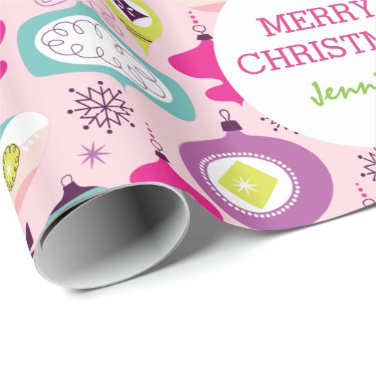 Retro Aangepaste roze kerstversiering Kinderen Cadeaupapier (Rol Hoek)