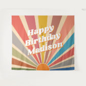 Retro Aangepaste Verjaardagsfeest Naam Vintage Zon Wandkleed (Voorkant (horizontaal))