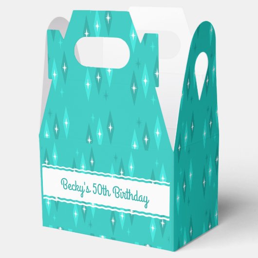 Retro Aangepaste Verjaardagsfeestje Turquoise Bedankdoosjes (Geopend)