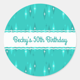 Retro Aangepaste Verjaardagsfeestje Turquoise Ronde Sticker