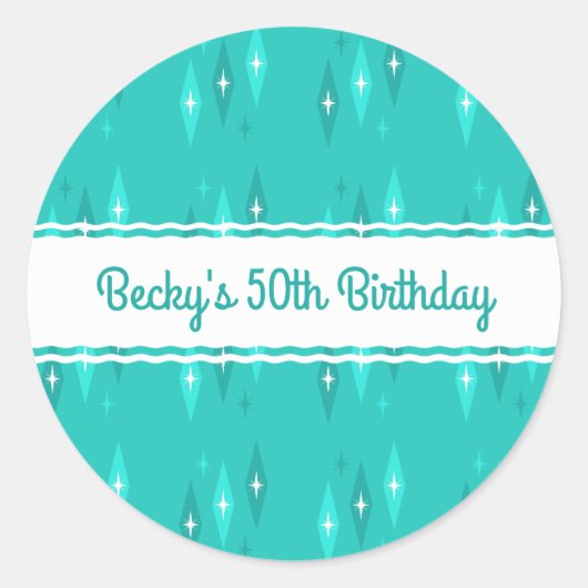 Retro Aangepaste Verjaardagsfeestje Turquoise Ronde Sticker (Voorkant)