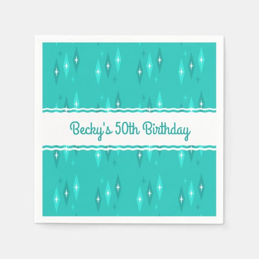 Retro Aangepaste Verjaardagsfeestje Turquoise Servet (Voorkant)