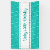Retro Aangepaste Verjaardagsfeestje Turquoise Spandoek (Verticaal)