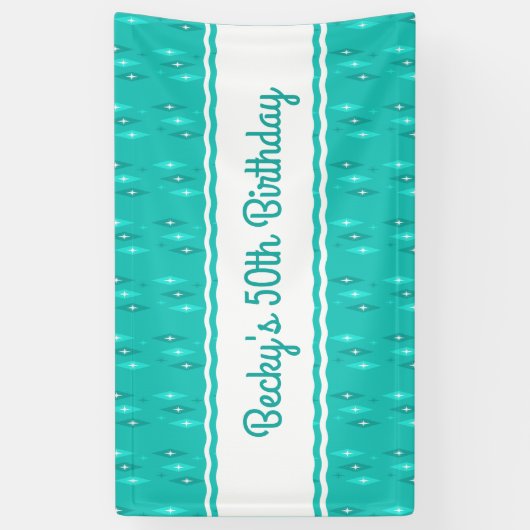 Retro Aangepaste Verjaardagsfeestje Turquoise Spandoek (Verticaal)