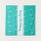 Retro aangepaste verjaardagsfeestje Turquoise Wandkleed (Voorkant (horizontaal))
