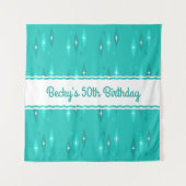 Retro aangepaste verjaardagsfeestje Turquoise Wandkleed (Voorkant)