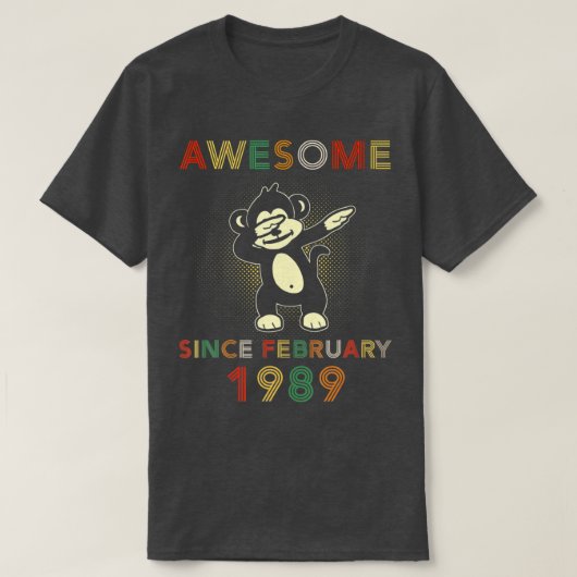 Retro aap Geweldige sinds FEBRUARI 1989 T-shirt (Design voorkant)