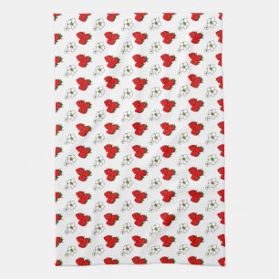 Retro Aardbei en Bloemen Patroon Theedoek