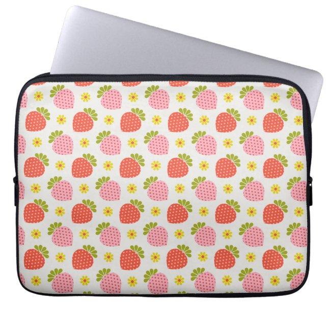 Retro Aardbei en Daisy Pattern Laptop Sleeve (Voorkant)