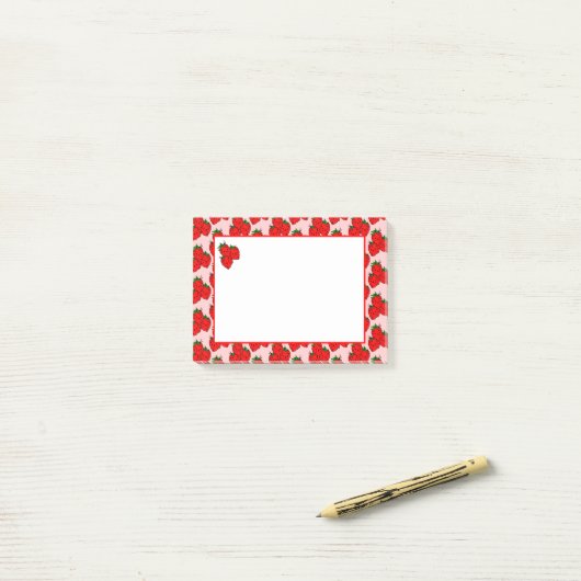 Retro Aardbei Fruit Patroon Opmerkingen Post-it® Notes (Op bureau)
