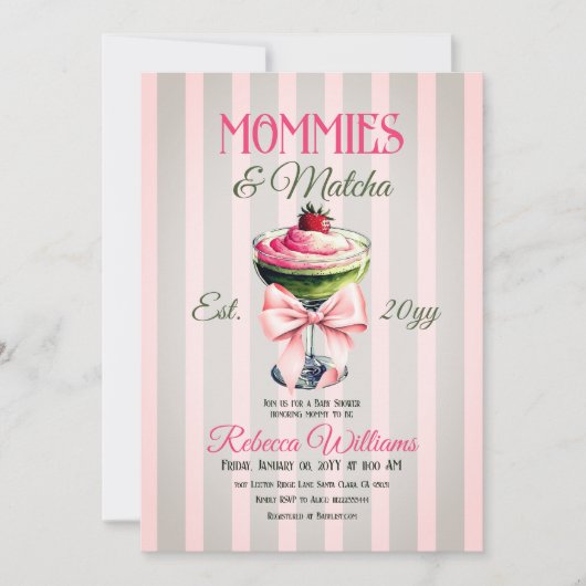 Retro Aardbei Matcha Roze strik Baby shower Kaart (Voorkant)