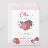 Retro Aardbei Meisje Verjaardag Kaart (Voorkant)