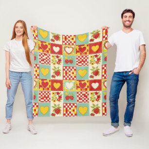 Retro Aardbei Patchwork Bloemmotief Fleece Deken