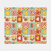 Retro Aardbei Patchwork Bloemmotief Fleece Deken (Voorkant (Horizontaal))