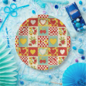 Retro Aardbei Patchwork Bloemmotief Papieren Bordje (Feest)