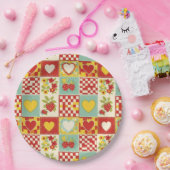 Retro Aardbei Patchwork Bloemmotief Papieren Bordje (Feest)