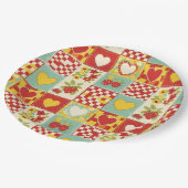 Retro Aardbei Patchwork Bloemmotief Papieren Bordje (Gekanteld)