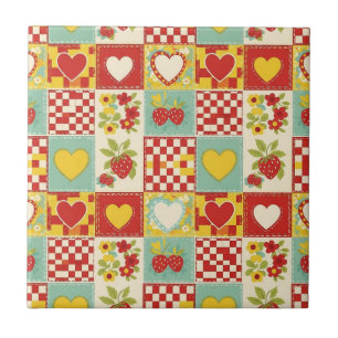 Retro Aardbei Patchwork Bloemmotief Tegeltje
