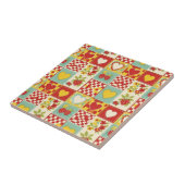 Retro Aardbei Patchwork Bloemmotief Tegeltje (Zijkant)