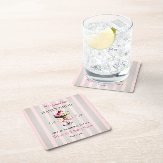 Retro Aardbei Perfect Matcha Roze Strik Bruidsdouc Kartonnen Onderzetters (Insitu)