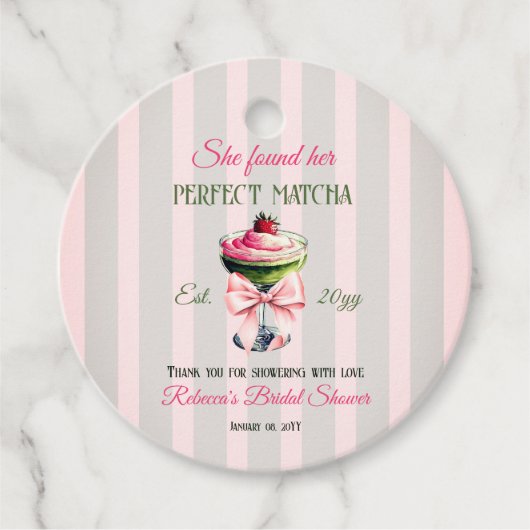 Retro Aardbei Perfect Matcha Roze Strik Bruidsmeis Bedankjes Labels (Voorkant)