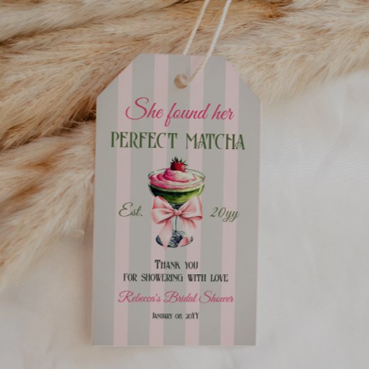 Retro Aardbei Perfect Matcha Roze Strik Bruidsmeis Cadeaulabel