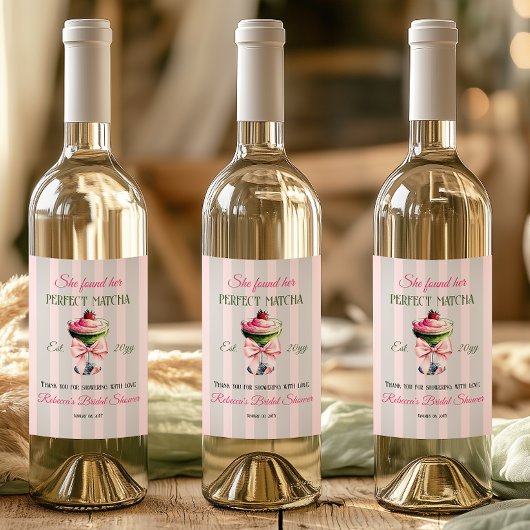 Retro Aardbei Perfect Matcha Roze Strik Bruidsmeis Wijn Etiket