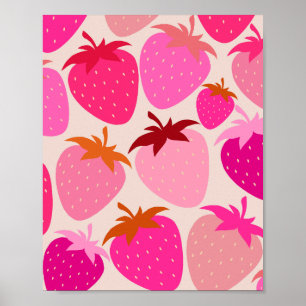Retro aardbeien roze en crème poster