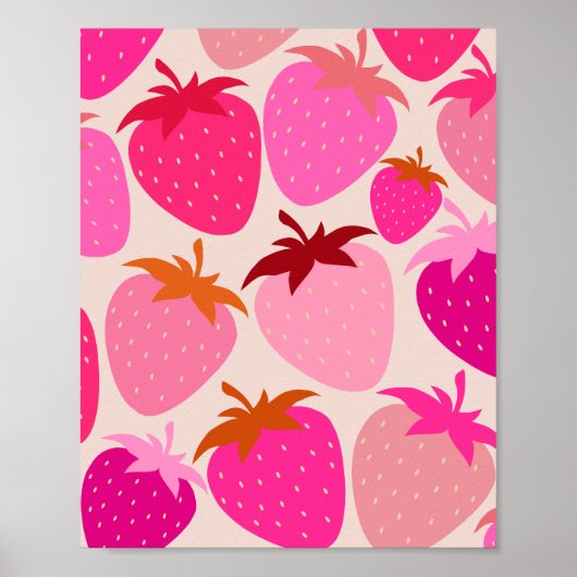 Retro aardbeien roze en crème poster (Voorkant)