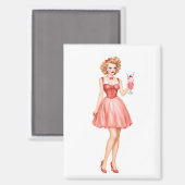 Retro Aardbeimilkshake Pin-Up Meisje Magneet (Voorkant / Achterkant)