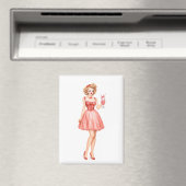 Retro Aardbeimilkshake Pin-Up Meisje Magneet (Insitu (Vaatwasser))
