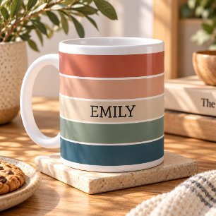 Retro Aardetinten Strepen Gepersonaliseerde Naam Koffiemok