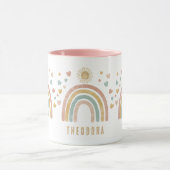 Retro Aardse Kleuren Regenboog & Zon Naam Mok (Midden)