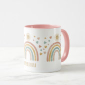 Retro Aardse Kleuren Regenboog & Zon Naam Mok (Voorkant rechts)