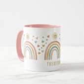Retro Aardse Kleuren Regenboog & Zon Naam Mok (Voorkant links)