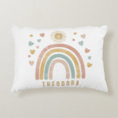 Retro aardse kleuren waterverf regenboog en zon  accent kussen (Voorkant)