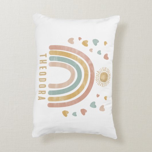 Retro aardse kleuren waterverf regenboog en zon  accent kussen (Achterkant (Verticaal))