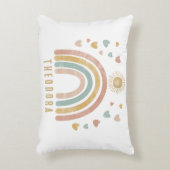 Retro aardse kleuren waterverf regenboog en zon  accent kussen (Voorkant(Verticaal))