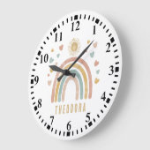 Retro Aardse Kleuren Waterverf Regenboog en Zon Grote Klok (Hoek)