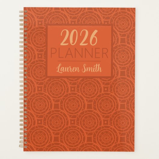 Retro Aardse Oranje Mandala Patroon Planner (Voorkant)